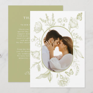 Carte De Remerciements Photo de papillon floral en ligne verte