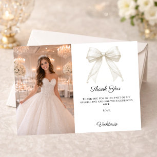 Carte De Remerciements Photo de perles de nœud blanc fille Quinceanera