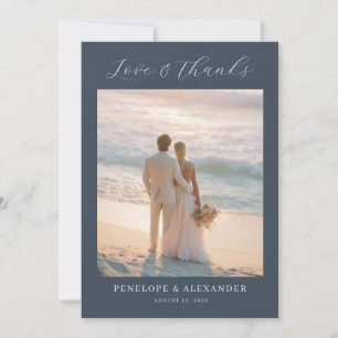 Carte De Remerciements Photo de plage romantique Navy