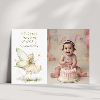Carte De Remerciements Photo de premier anniversaire de fée de forêt Boho