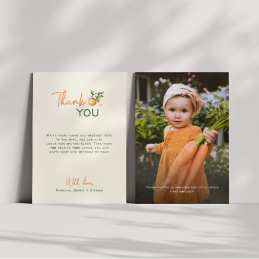 Carte De Remerciements Photo de premier anniversaire Little Cutie Citrus