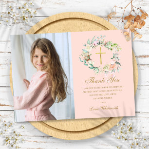 Carte De Remerciements Photo de première communion solennelle florale à l