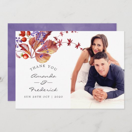 Carte De Remerciements photo de remerciement de mariage à l'aquarelle d'a (Devant / Derrière)