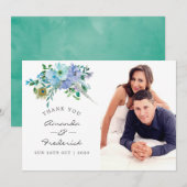 Carte De Remerciements Photo de remerciement de mariage floral boho vert (Devant / Derrière)