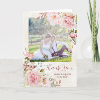 Carte De Remerciements Photo de remerciement de mariage floral rose vinta