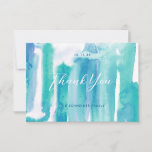Carte De Remerciements Photo de remerciement Teal Blue Watercolor Tie Dye