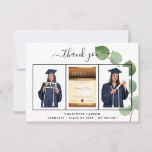 Carte De Remerciements Photo de remise de diplôme avec eucalyptus verdure