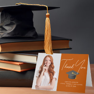 Carte De Remerciements Photo de remise de diplôme orange moderne personna