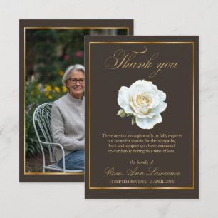 Carte De Remerciements Photo de rose blanche or élégante pour funérailles