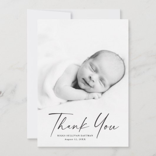 Carte De Remerciements Photo de script moderne bébé (Devant)