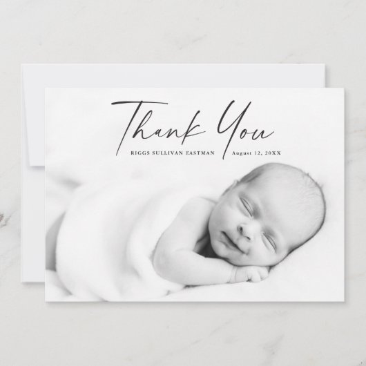 Carte De Remerciements Photo de script moderne bébé (Devant)