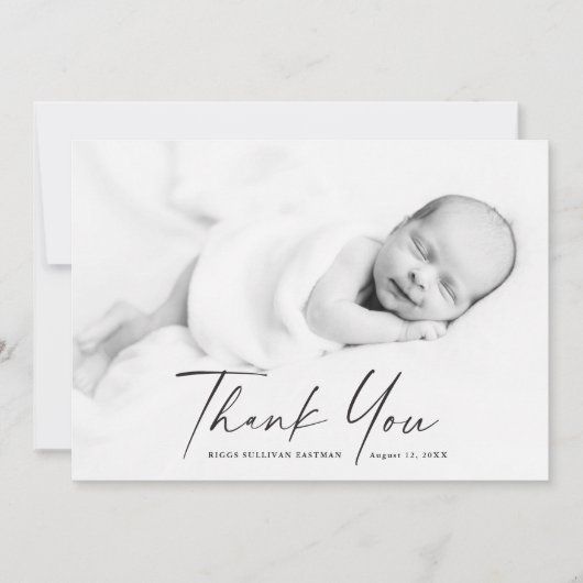Carte De Remerciements Photo de script moderne bébé (Devant)