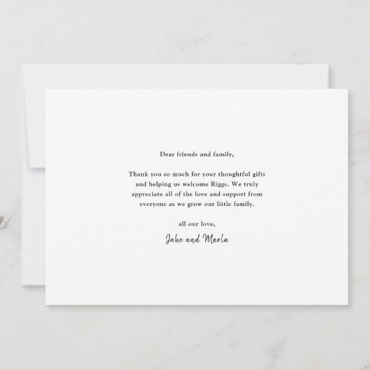 Carte De Remerciements Photo de script moderne bébé (Dos)