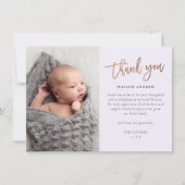 Carte De Remerciements Photo de script moderne bébé (Devant)