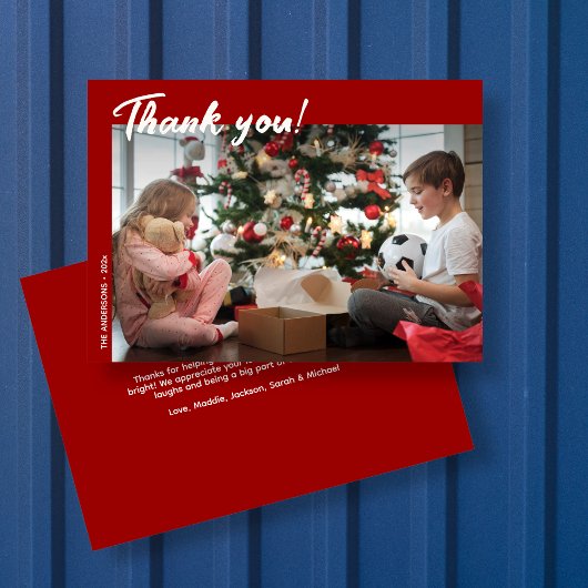 Carte De Remerciements Photo de vacances moderne élégante rouge