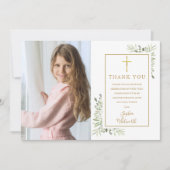 Carte De Remerciements Photo de verdure de première communion (Devant)