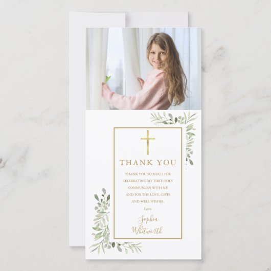 Carte De Remerciements Photo de verdure Première communion sainte (Devant)