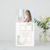 Carte De Remerciements Photo de verdure Première communion sainte (Debout devant)