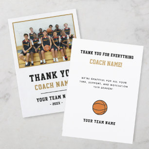 Carte De Remerciements Photo d'équipe de basketball Entraîneur