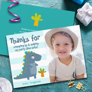 Carte De Remerciements Photo Dinosaure Bleu Mignon Kawaii Amusant Anniver