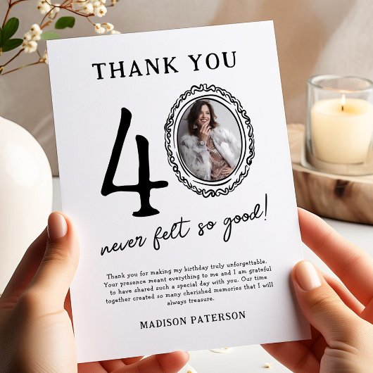 carte de remerciements photo du 40e anniversaire