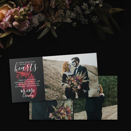Carte De Remerciements Photo du fond de nos coeurs Mariage foncé