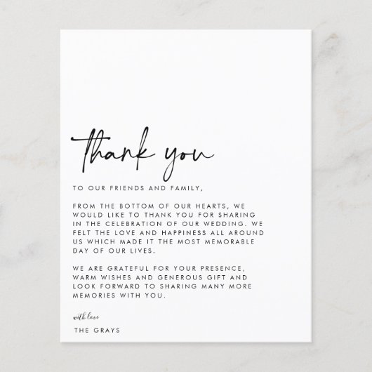 CARTE DE REMERCIEMENTS photo du Mariage BUDGET (Devant)