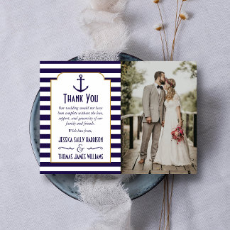 Carte De Remerciements Photo du Mariage d'Ancre de la marine nautique et
