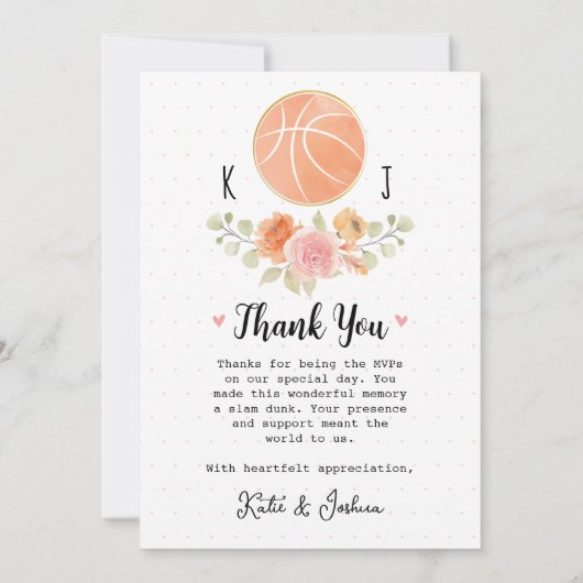 Carte de remerciements photo du Mariage de basket- (Dos)