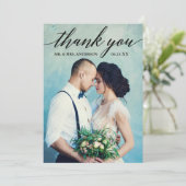 Carte De Remerciements Photo du Mariage de calligraphie (Debout devant)