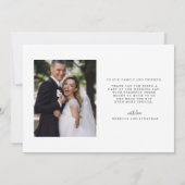 Carte De Remerciements Photo du Mariage de script 'Merci' (Dos)