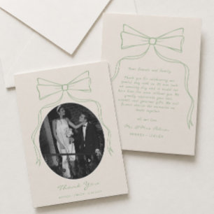 Carte De Remerciements Photo du Mariage vert de la main tirée