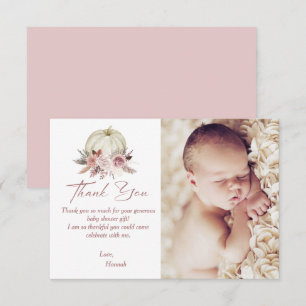 Carte De Remerciements Photo du petit Baby shower Citrouille de la fille
