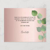 Carte de remerciements photo du rose du baptême eu (Dos)