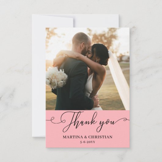 Carte De Remerciements Photo Dusty Mariage rose (Devant)