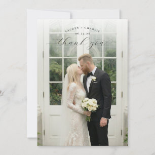 Carte De Remerciements Photo Élégant Blanc Romantique