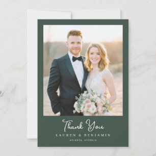 Carte De Remerciements Photo Élégant Romantique Vert Foncé