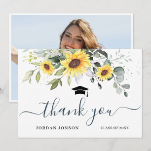 Carte De Remerciements PHOTO Elegant Sunflowers Eucalyptus