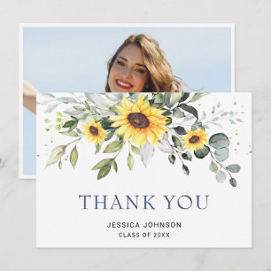 Carte De Remerciements PHOTO Elegant Sunflowers Eucalyptus