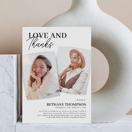 Carte de remerciements photo élégante des funérail