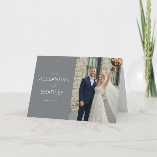 Carte De Remerciements Photo Élégante Grise Joyeuse (Devant)