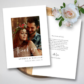 Carte De Remerciements Photo élégante signature blanche et noire