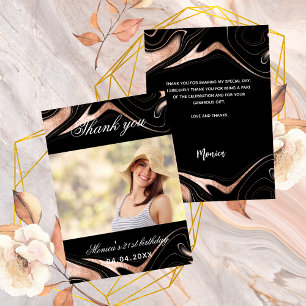 Carte de remerciements photo en or noir rose