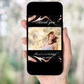 Carte de remerciements photo en or noir rose