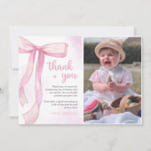 Carte De Remerciements Photo Fille Pink Bow (Devant)