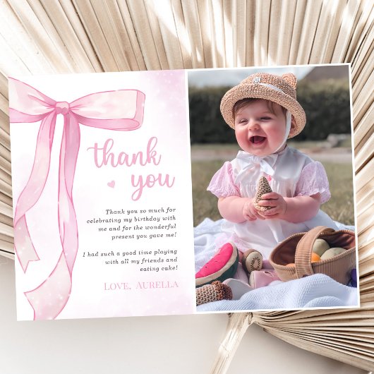 Carte De Remerciements Photo Fille Pink Bow