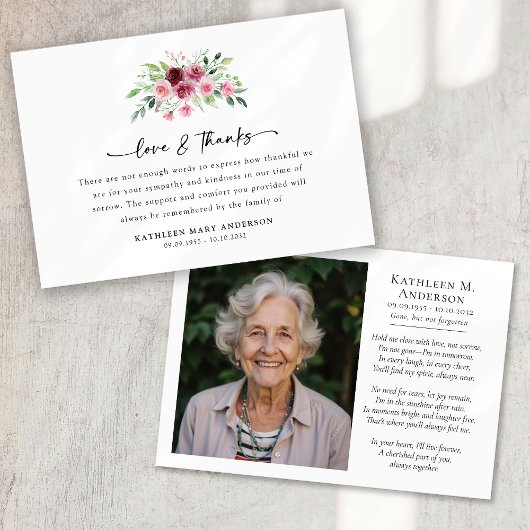 Carte De Remerciements Photo Floral Script Funeral