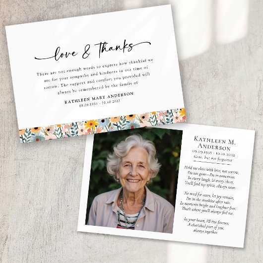 Carte De Remerciements Photo Floral Script Funeral