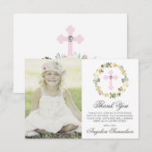 Carte De Remerciements PHOTO florale de fille de confirmation de (Devant / Derrière)