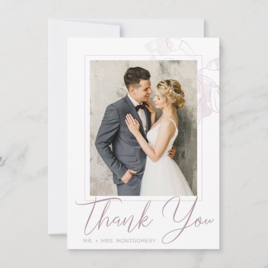 Carte De Remerciements Photo florale Mariage Chic Mauve (Devant)